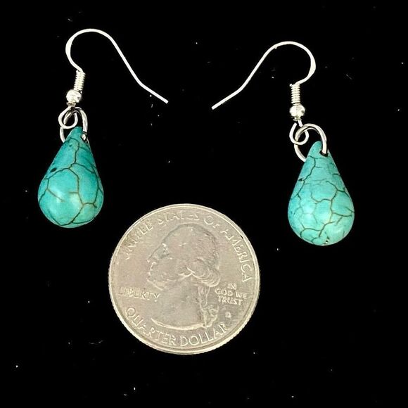ATK Sterling 925 Silver & Turquoise Teardrop Dangles - Picture 5 of 7